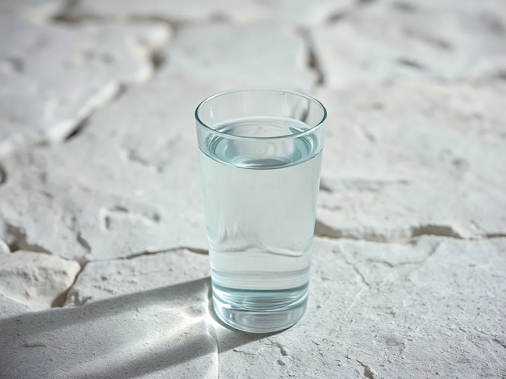 A high-quality minimalist close-up of a glass of pure water
